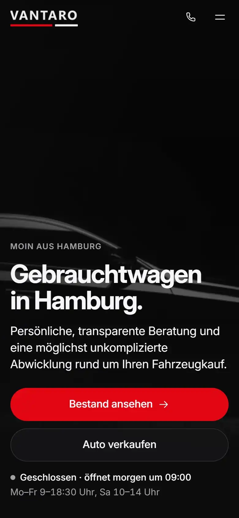 Designentwurf für einen Gebrauchtwagenhändler auf dem Smartphone