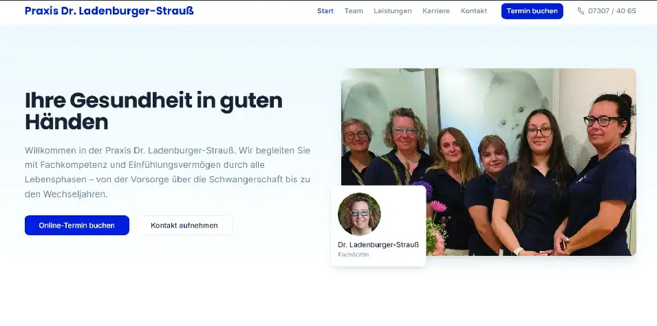 Website der Praxis Dr. Ladenburger-Strauß: „Ihre Gesundheit in guten Händen“