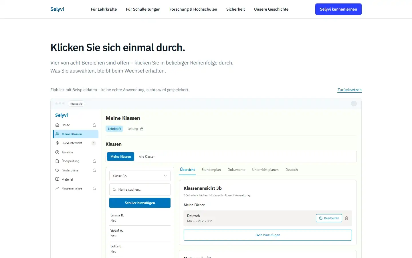 Seite „Einblick“ auf selyvi.de mit interaktiver Produktvorschau